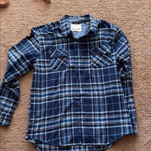 Men's Blue Plaid Weatherproof Vintage Casual Button-Down Flannel Shirt